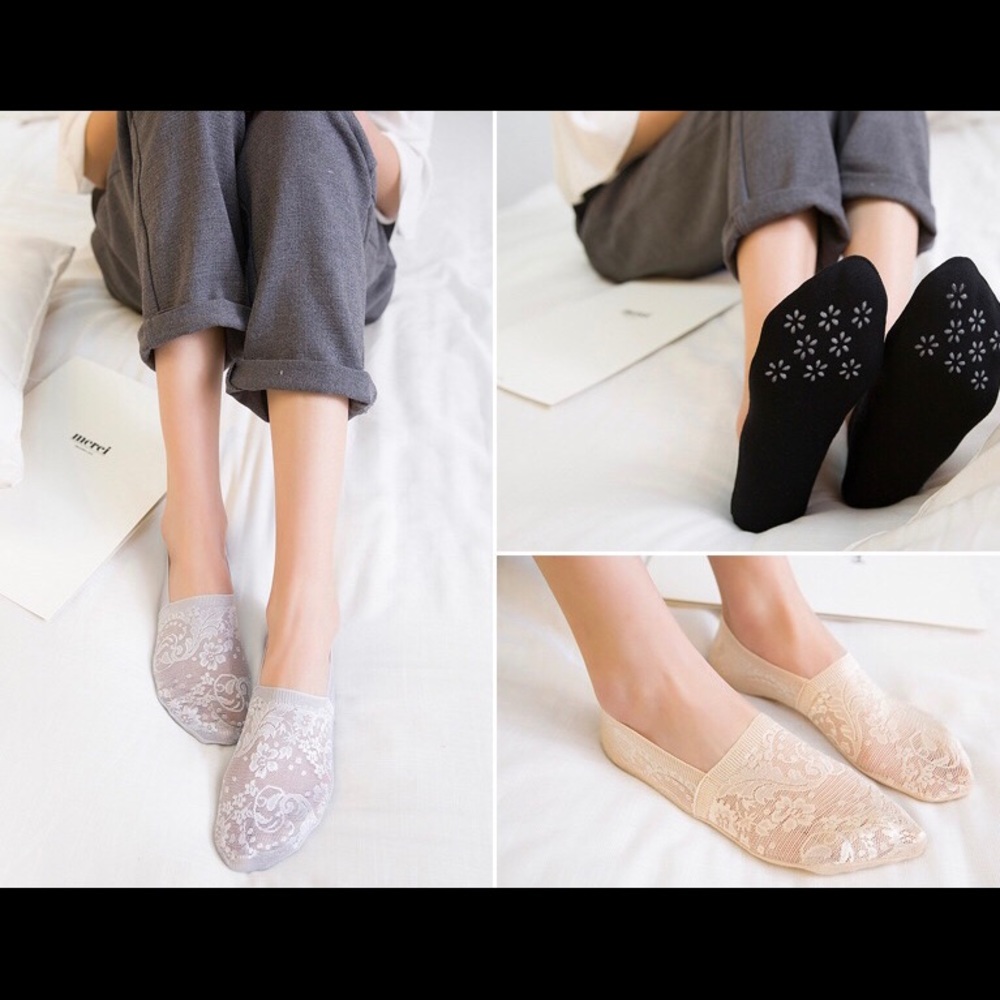 Set of 3 Lace slipper socks wedding OS 5-9 women’s